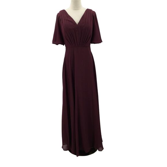 FORMAL PARTY SZ 8 M burgundy vneck flutter sleeve corset maxi dress NEW B43